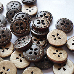 Tondo scolpito 4 cucitura dei bottoni di base buche, bottone di cocco, Burlywood, circa13 mm di diametro, circa 100pcs/scatola