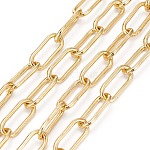 Brass Paperclip Chains, Drawn Elongated Cable Chains, Unwelded, Long-Lasting Plated, with Spool, Real 18K Gold Plated, 17x7x1.5mm, about 16.4 Feet(5m)/roll