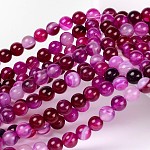 Agate à rayures naturelles/perles d'agate à bandes, teinte, ronde, fuchsia, taille: environ 6mm de diamètre, Trou: 1mm, 63 pcs / chapelet, 15.5 pouce