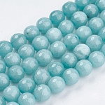 Chapelets de perles de jade naturel, teinte, facette, ronde, turquoise pale, 10mm, Trou: 1mm, 38 pcs / chapelet, 14.5 pouce