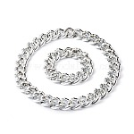 Set di collana e bracciale a catena barbazzale fatti a mano, con anelli di collegamento con strass in plastica ccb, 304 anello per cancello in acciaio inossidabile, argento, 8-5/8 pollice (22~50 cm), 2 pc / set
