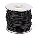 Round Elastic Cord, with Nylon Outside and Rubber Inside, Black, 2mm, about 32.8 yards(30m)/roll