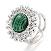 304 Stainless Steel Synthetic Malachite Cuff Rings G-Z056-08P-03