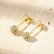 Круглые серьги-гвоздики из латуни с микропаве из прозрачных кубических цирконий EJEW-D311-107G