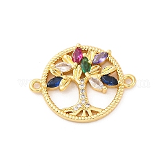 Dijes de conector de circonio cúbico micro pavé de latón, sin plomo y cadmio, el arbol de la Vida, real 16k chapado en oro, 17x22.5x2.5mm, agujero: 1.4 mm
