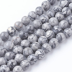 Carte naturelle pierre / pierre picasso / perles jaspe picasso, ronde, 6mm, Trou: 1mm, Environ 60~65 pcs/chapelet, 15 pouce