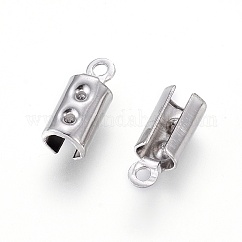 Anlaufgeschützte Kordelenden aus Edelstahl 304, Endkappen, Kolumne, Edelstahl Farbe, 10x3 mm, Bohrung: 1 mm, Innendurchmesser: 4 mm