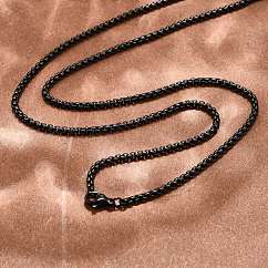 Collares de cadena de caja de acero inoxidable 304, Recubrimiento al vacío PVD, Plateado de larga duración, negro, 23.62 pulgada (60 cm)