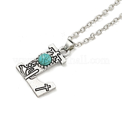 Lettre a ~ z en alliage plaqué argent antique avec colliers à pendentif turquoise synthétique&nbsp;NJEW-G080-01L