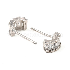 Messing Pavé klare Zirkonia gebogene rechteckige Ohrstecker für Damen&nbsp;EJEW-G362-10P