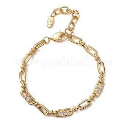 Pulseras de cadena de eslabones de circonita cúbica micropavé de latón ovalado y clip para mujer&nbsp;BJEW-D458-01G-02