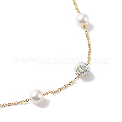 Pulseras redondas de eslabones de perlas de imitación y rhinestone de arcilla polimérica de 6 mm&nbsp;BJEW-B082-03G