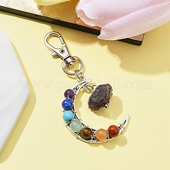 Colgante de luna de aleación y piedra mezclada sintética y natural de chakra envuelto en alambre&nbsp;HJEW-JM01575