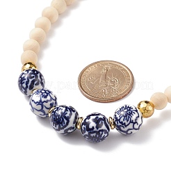 Collana da donna con perline rotonde in legno naturale&nbsp;NJEW-JN03874