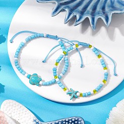 Braccialetti di perline intrecciate in turchese sintetico e semi di vetro&nbsp;BJEW-JB11153