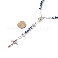 Rosenkranzkette aus natürlichem Lavagestein und Glasperlen&nbsp;NJEW-TA00041-03