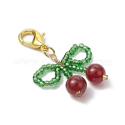 Decorazioni pendenti con perline di semi di vetro e corniola naturale ciliegia&nbsp;HJEW-MZ00128-01