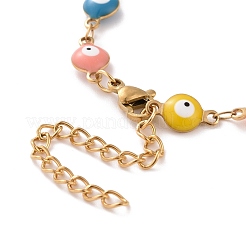 Bracciale a maglie in acciaio inossidabile 304 con placcatura sotto vuoto in PVD e catene colorate in smalto anti-malocchio per donna&nbsp;BJEW-B062-07G
