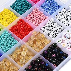 5 Farben flache runde Acrylbuchstabenperlen&nbsp;DIY-YW0002-54