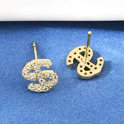 Messing Micro Pave klare Zirkonia Ohrstecker&nbsp;EJEW-F405-05G