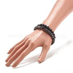 Ensemble de 2 bracelets extensibles en bois naturel et pierres précieuses&nbsp;BJEW-JB07995