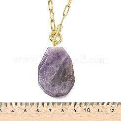 Anhänger mit natürlichen Amethyst-Nuggets an einer Kette aus Edelstahl 304 (Büroklammer) für Damen&nbsp;NJEW-JN06184
