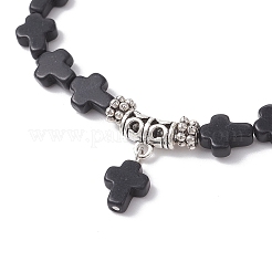 Charm-Armbänder aus synthetischen türkisfarbenen Kreuzperlen&nbsp;BJEW-JB12292-03