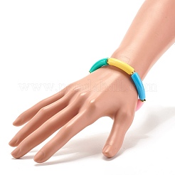 Bracciale elasticizzato con perline a tubo curvo in acrilico color caramello per ragazze donne&nbsp;BJEW-JB07297-02