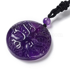 Collana con ciondolo albero della vita con ametista naturale e corda in nylon&nbsp;NJEW-H009-03-05