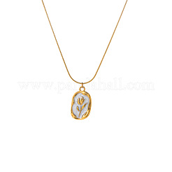 Collares de cadena redonda tipo serpiente rectangulares de acero inoxidable 304 con esmalte blanco y colgante de flor para mujer.&nbsp;WGCCAFA-01