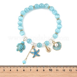 Sommerliche Stretch-Armbänder mit Katzenaugenmuster und runden Perlen&nbsp;BJEW-TA00750