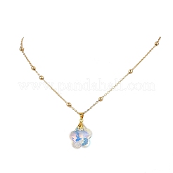 Colliers à chaîne et boule ronde en laiton avec pendentif en verre transparent à facettes pour femmes&nbsp;NJEW-JN05640-01
