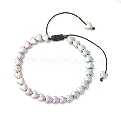 Bracelets tressés en perles de cœur en hématite synthétique non magnétique plaquée électrolytique pour femmes&nbsp;BJEW-JB13299