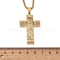 Colliers pendentifs croix vierge creuse en acier inoxydable 201 pour hommes et femmes&nbsp;NJEW-Z118-01G