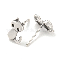 Orecchini a bottone da donna in ottone con zirconi cubici placcati a forma di gatto&nbsp;EJEW-Z048-03P
