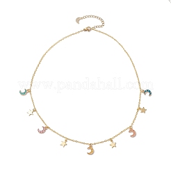 Lätzchen-Halsketten mit Mond- und Stern-Legierungs-Emaille-Charms&nbsp;NJEW-JN04577