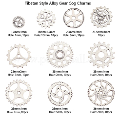 100 pièces 10 styles thème steampunk style tibétain pendentifs de pignon d'engrenage en alliage&nbsp;TIBEP-CJ0001-55