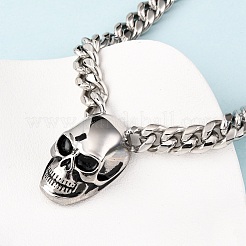 Collana con ciondolo a forma di teschio in acciaio inossidabile 304 e catena a maglia cubana&nbsp;NJEW-C099-06AS