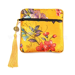Aufbewahrungsbeutel für Schmuck aus Stoff im chinesischen Stil mit Blumenmuster und Reißverschluss&nbsp;LS-AJEW-D063-01J