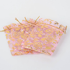 Rose gedruckt Organza Beutel&nbsp;OP-R021-10x12-01
