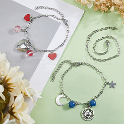 18 Stück 304 Edelstahl Flachkabelkette Armband Set für Männer und Frauen&nbsp;BJEW-SC0001-22