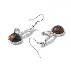 Boucles d'oreilles pendantes lapin oeil de tigre naturel&nbsp;EJEW-A092-05P-15
