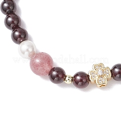 Braccialetti elastici con perle di quarzo fragola di granato naturale di grado AAA&nbsp;BJEW-JB11825-01
