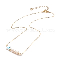 Perla naturale e stella di conchiglia con collane pendenti con perline malocchio&nbsp;NJEW-JN03898-02