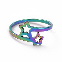 Bague à double étoile en acier inoxydable 201 avec placage ionique (IP)&nbsp;RJEW-J051-14MC