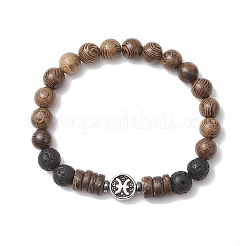 12 pulsera elástica con 12 constelaciones de madera de wengué y cuentas de roca de lava natural.&nbsp;BJEW-JB11828