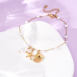 Bracelets de cheville pour femmes en acier inoxydable 304 et perles d'imitation&nbsp;SA-CBA3D94-04B-G