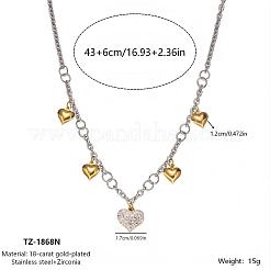 Collier pendentif cœur en acier inoxydable 304 bicolore avec strass et cristal pour femme&nbsp;WG2282A-01