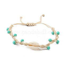 Armbänder aus natürlichen Muscheln und synthetischen türkisfarbenen geflochtenen Perlen&nbsp;LS-BJEW-Z075-01