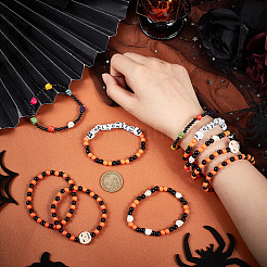 30 Stück 5 Stile synthetischer türkisfarbener Totenkopf & Acrylperlen Stretch-Armbänder-Set&nbsp;BJEW-BC0001-06